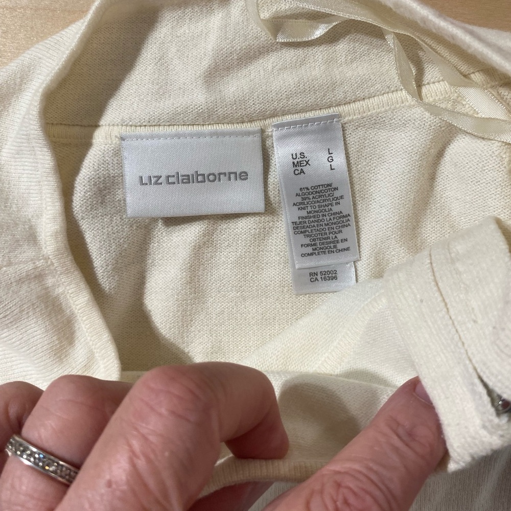 Liz Claiborne Cream Knit Pullover with Asymmetrical Zip Neck Large (QQ) - Picture 5 of 7